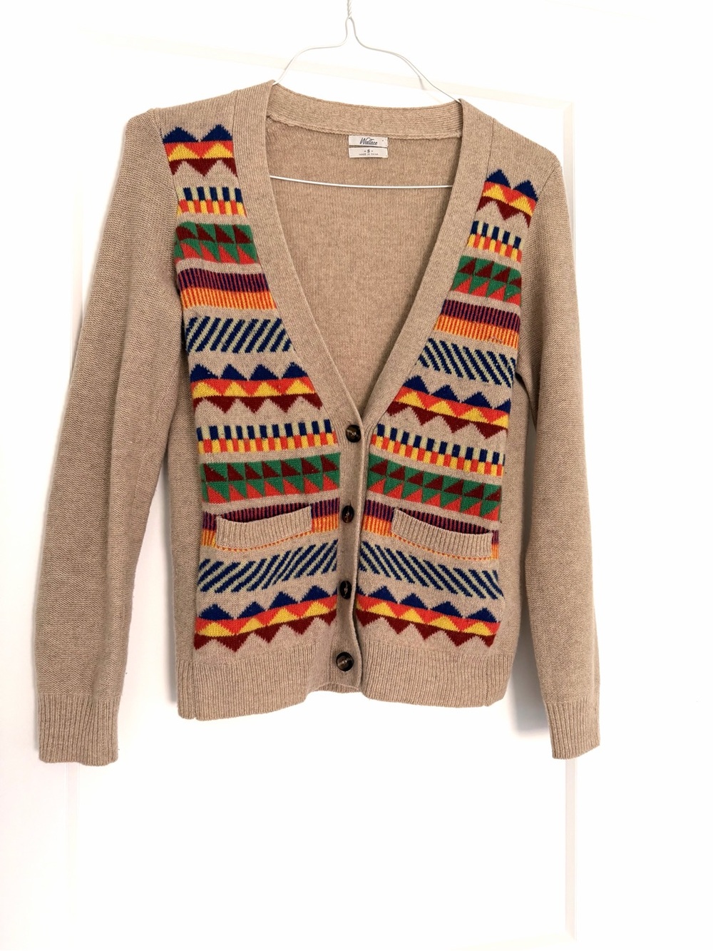 2010 Madewell Wool Cardigan with Multicolor Geometric Design